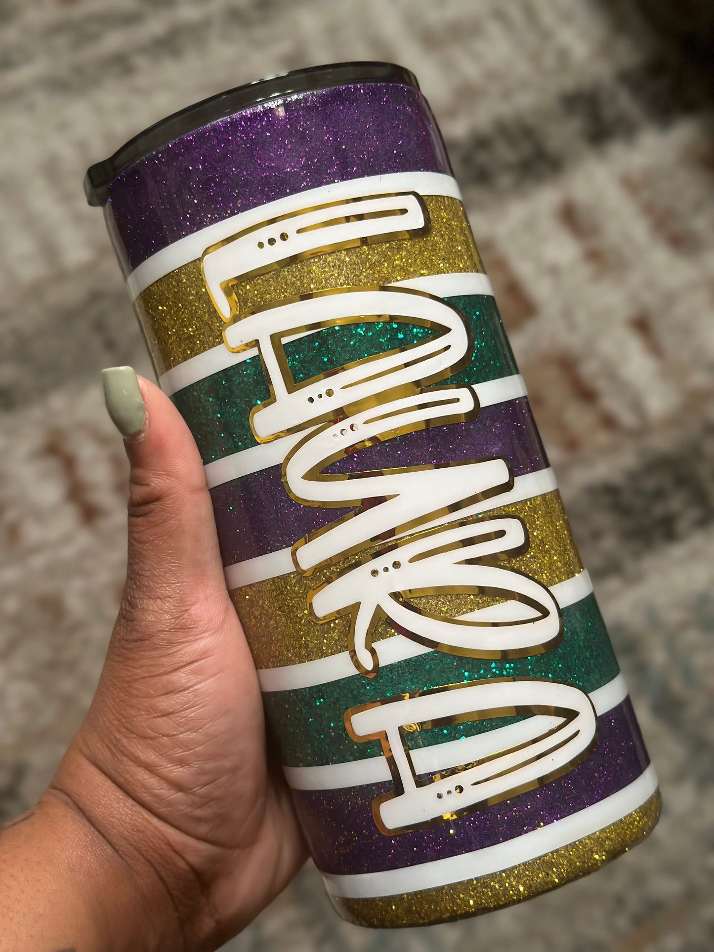 Mardi Gras Glitter Tumbler