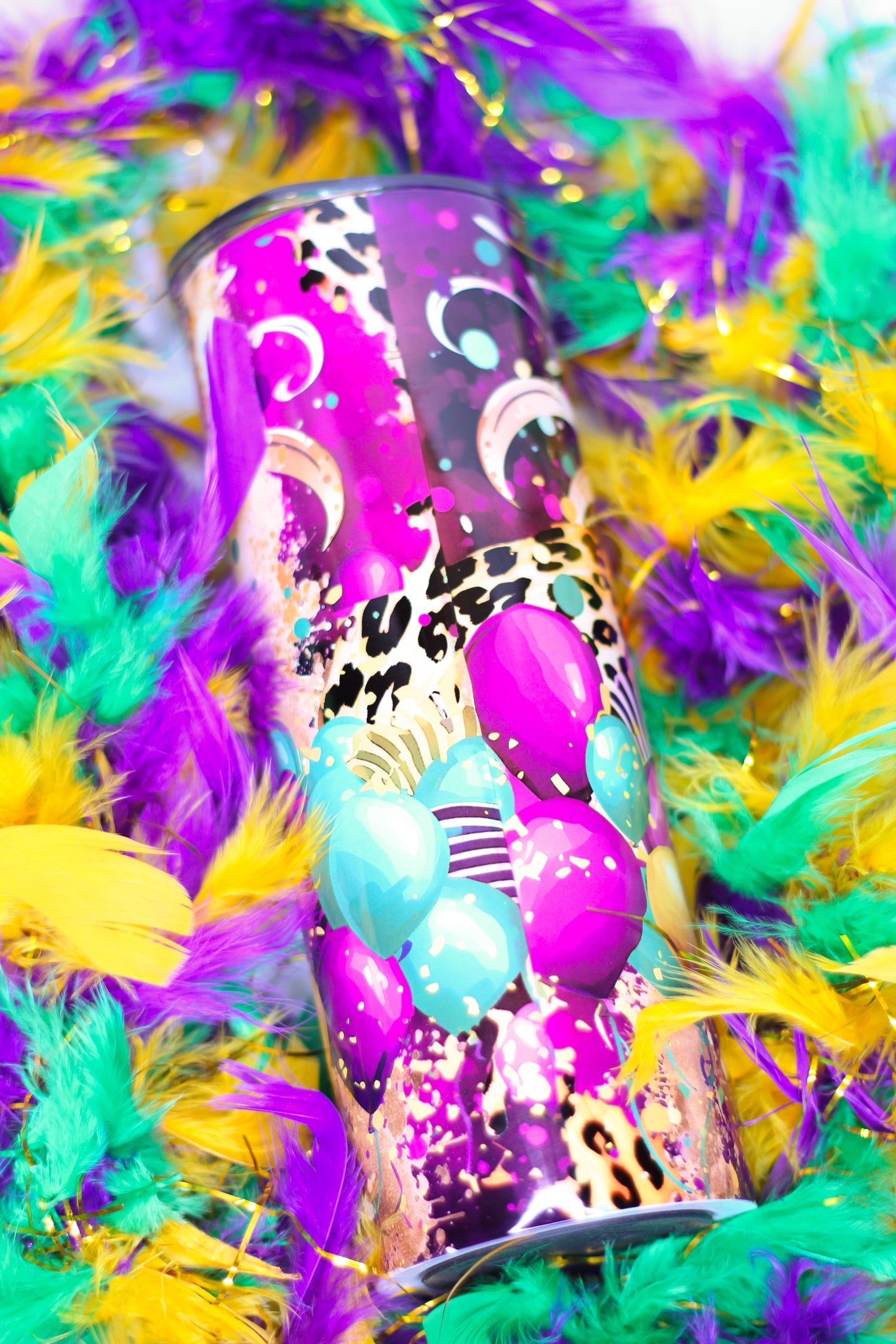 Mardi Gras Purple & Cheetah Splash 20 oz Sublimation Tumbler