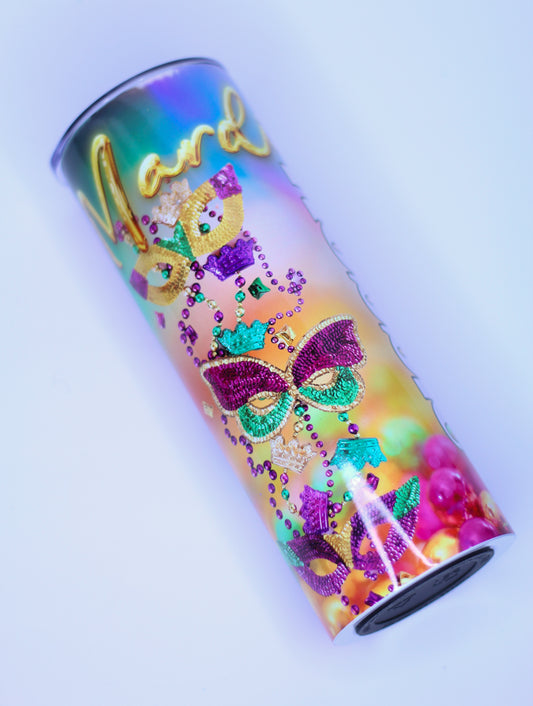 Mardi Gras BEADS AND MASK Sublimation 20 oz Tumbler